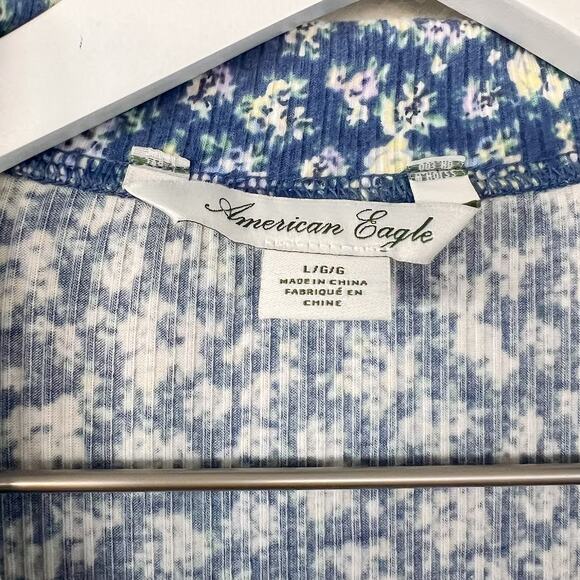 American Eagle Blue Floral Long-Sleeved Shirt Dress Large - Picture 3 of 6